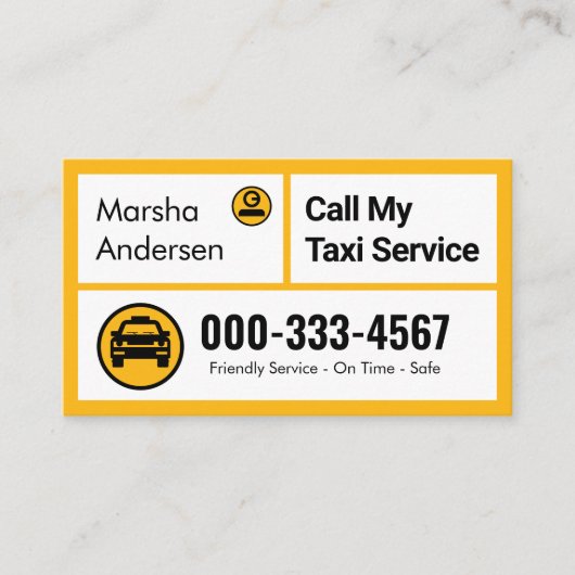 Stylish Yellow Taxi Boxes Cab Driving 名刺 (正面)