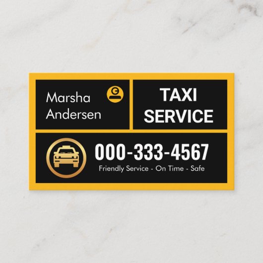 Stylish Yellow Taxi Boxes Driving Cab 名刺 (正面)