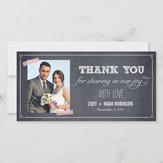 Stylishly Chalked'結婚s Thank You Photo Card サンキューカード (正面)