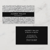 StylishSilverグリッターシークインストライプのブラック 名刺 (正面/裏面)