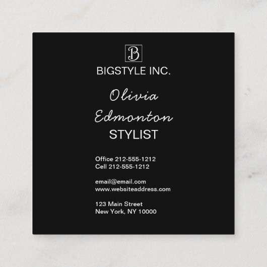 Stylistファッションフォトカスタムテンプレートプレーンメイクアップ スクエア名刺 (裏面)