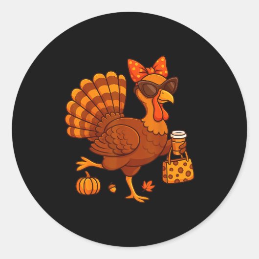 Styliurkey Fall Fashion Coffee Lover Thanksgiving ラウンドシール (正面)