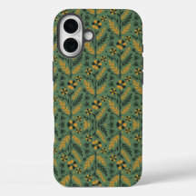  stylized なオレンジと黒の花の植物パターン