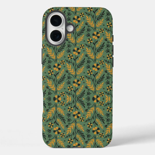  stylized なオレンジと黒の花の植物パターン Case-Mate iPhoneケース (裏面)