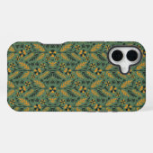  stylized なオレンジと黒の花の植物パターン iPhoneケース (裏面横)