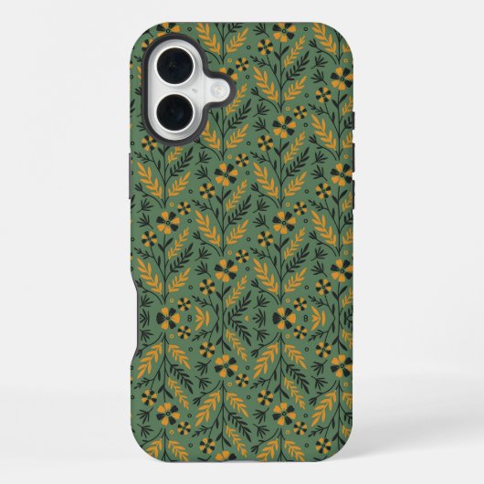  stylized なオレンジと黒の花の植物パターン iPhoneケース (裏面)