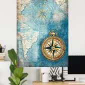 stylized antique map superimposed on a large gold ポスター (ホームオフィス)