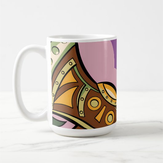 Stylized Axe and Flower Design コーヒーマグカップ (左)