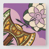 Stylized Axe and Flower Design スクエア壁時計 (正面)