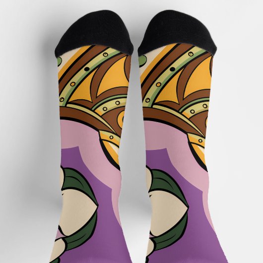 Stylized Axe and Flower Design ソックス (上部)