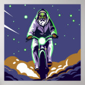 Stylized Bearded Figure Riding a Motorcycle ポスター (正面)