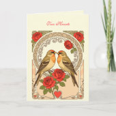Stylized Birds and Red Roses Art Nouveau カード (正面)