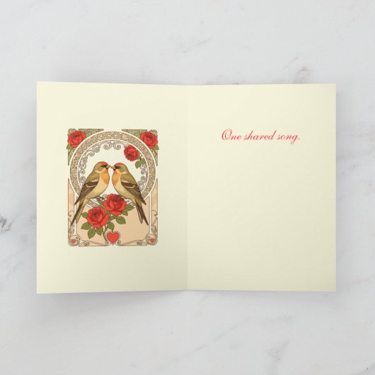Stylized Birds and Red Roses Art Nouveau カード (内部)