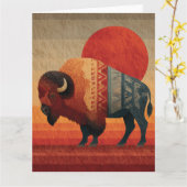 Stylized Bison with Native American Patterns  カード (黄色い花)