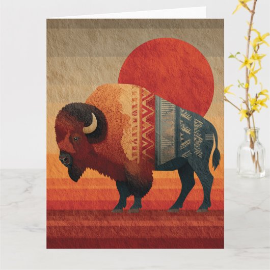 Stylized Bison with Native American Patterns  カード (黄色い花)