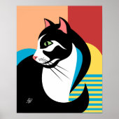 Stylized Black and White Cat Art ポスター (正面)