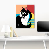 Stylized Black and White Cat Art ポスター