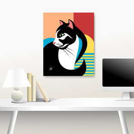 Stylized Black and White Cat Art ポスター