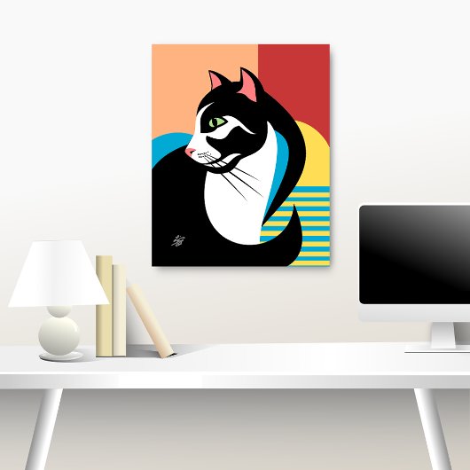 Stylized Black and White Cat Art ポスター