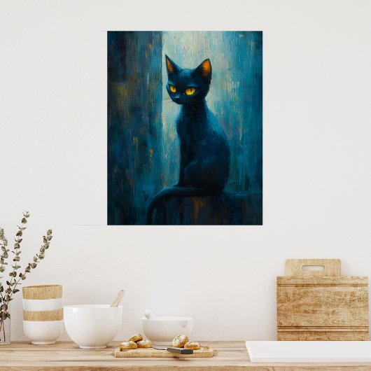 Stylized Black Cat in Moody Brushwork ポスター (キッチン)
