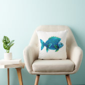 Stylized Blue and Green Fantasy Fish クッション (椅子)