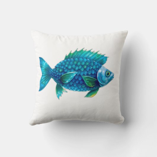 Stylized Blue and Green Fantasy Fish クッション (裏面)