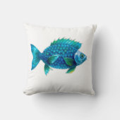 Stylized Blue and Green Fantasy Fish クッション (正面)