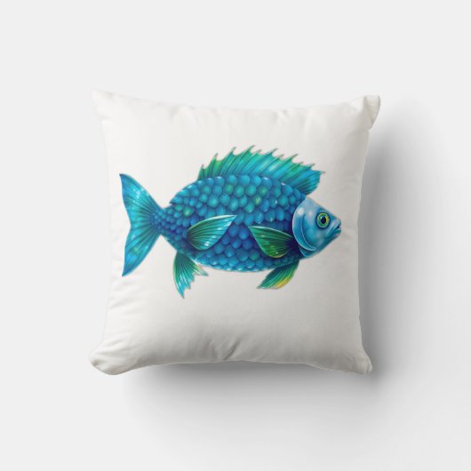 Stylized Blue and Green Fantasy Fish クッション (正面)