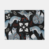  Stylized blue foxes with intricate floral designs ドアマット (正面)