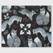 Stylized blue foxes with intricate floral designs ラッピングペーパー (フラット)
