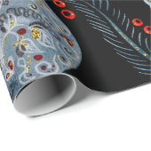  Stylized blue foxes with intricate floral designs ラッピングペーパー (ロールコーナー)