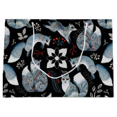  Stylized blue foxes with intricate floral designs ラージペーパーバッグ (正面)