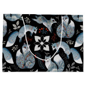  Stylized blue foxes with intricate floral designs ラージペーパーバッグ (裏面)
