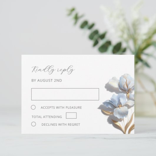 Stylized Blue Gold Lily Bas Relief Flower 出欠カード (スタンド正面)