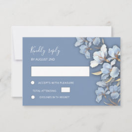 Stylized Blue Gold Lily Layered Flowers 出欠カード