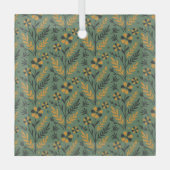 Stylized botanical orange and black floral pattern ガラスオーナメント (正面)