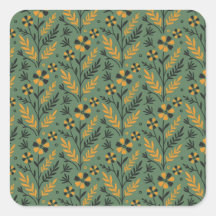 Stylized botanical orange and black floral pattern