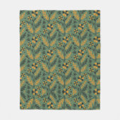Stylized botanical orange and black floral pattern フリースブランケット (正面)
