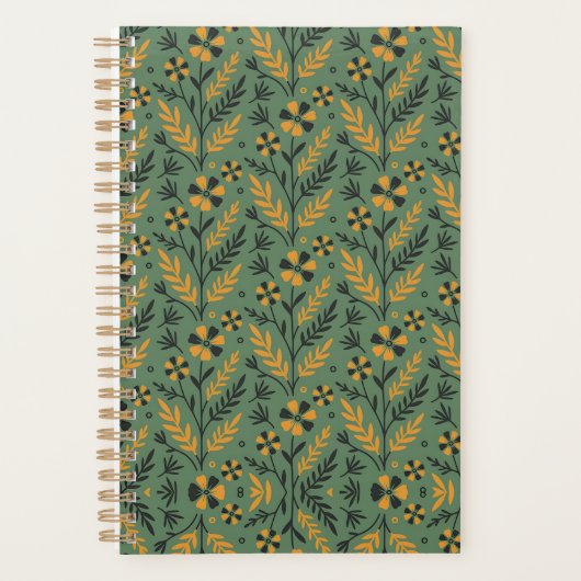 Stylized botanical orange and black floral pattern プランナー手帳 (正面)