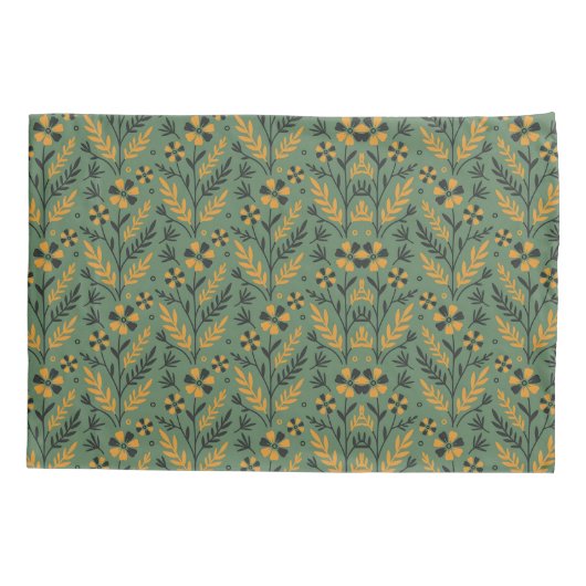 Stylized botanical orange and black floral pattern 枕カバー (裏面-左)