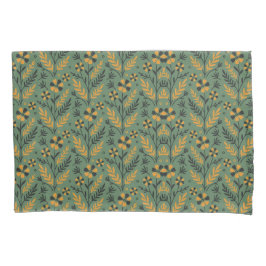 Stylized botanical orange and black floral pattern 枕カバー