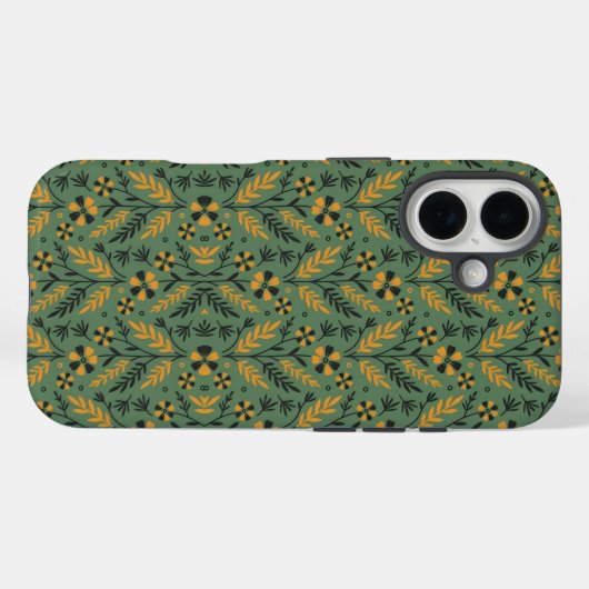 Stylized botanical orange and black floral pattern Case-Mate iPhoneケース (裏面 (横))