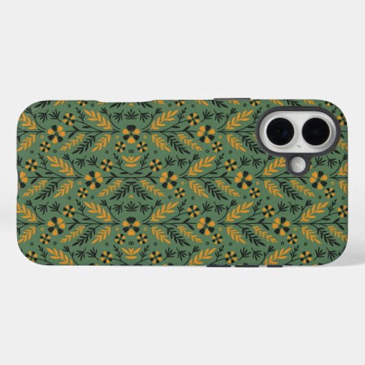 Stylized botanical orange and black floral pattern Case-Mate iPhoneケース (裏面 (横))