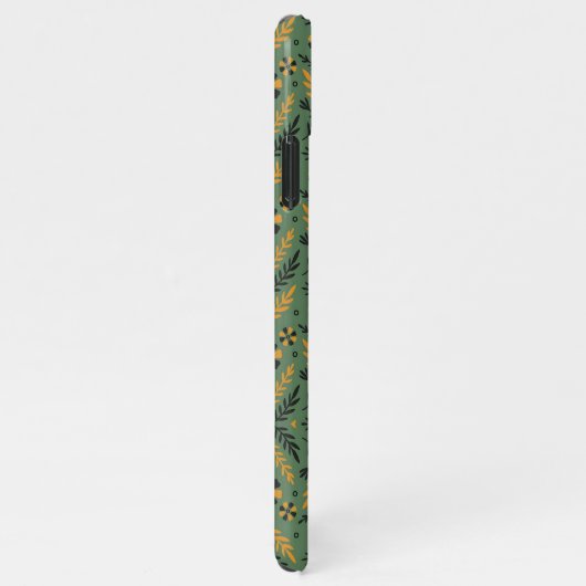 Stylized botanical orange and black floral pattern iPhoneケース (右側)