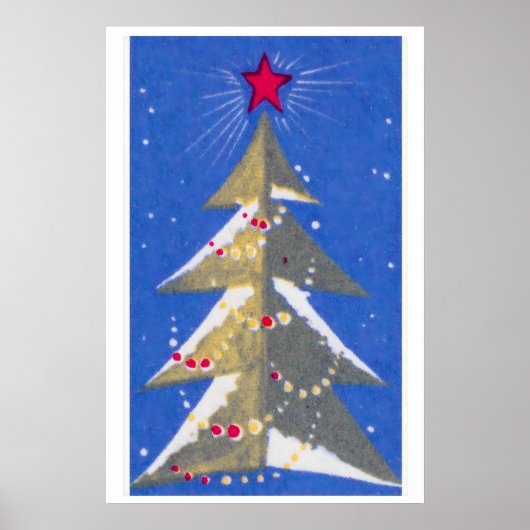 Stylized Christmas Tree Mid-Century Matchbox Label ポスター (正面)