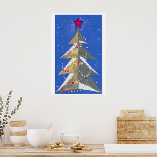 Stylized Christmas Tree Mid-Century Matchbox Label ポスター (キッチン)