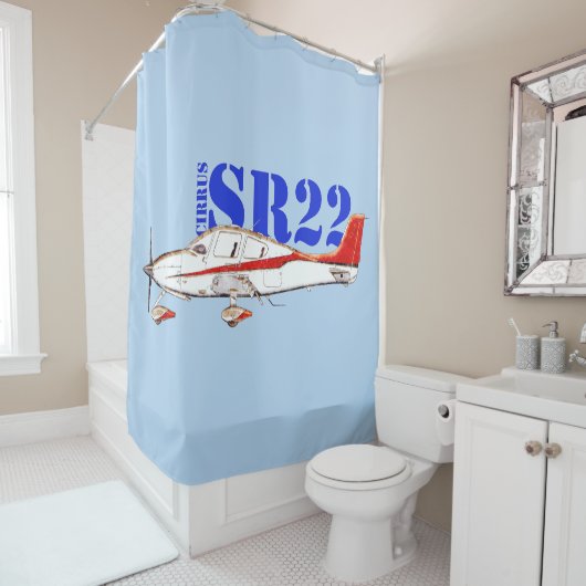Stylized Cirrus SR22 Plane with Bold Typography シャワーカーテン (インサイチュ)
