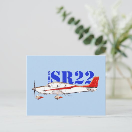 Stylized Cirrus SR22 Plane with Bold Typography ポストカード (スタンド正面)