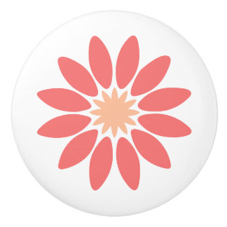 Stylized Coral Daisy with Peach Center セラミックノブ