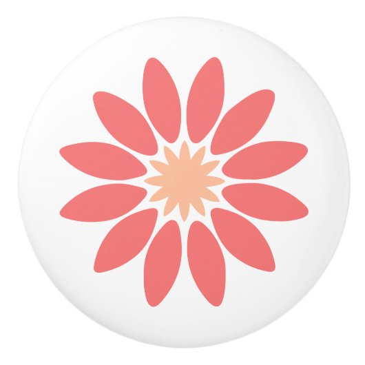 Stylized Coral Daisy with Peach Center セラミックノブ (正面)